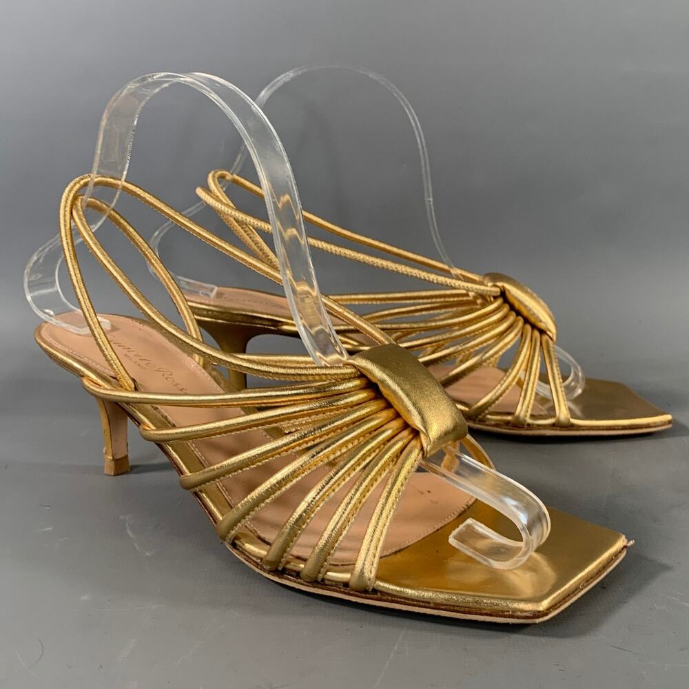 Gianvito Rossi Gold Strappy Kitten Heel Sandals Size 7.5